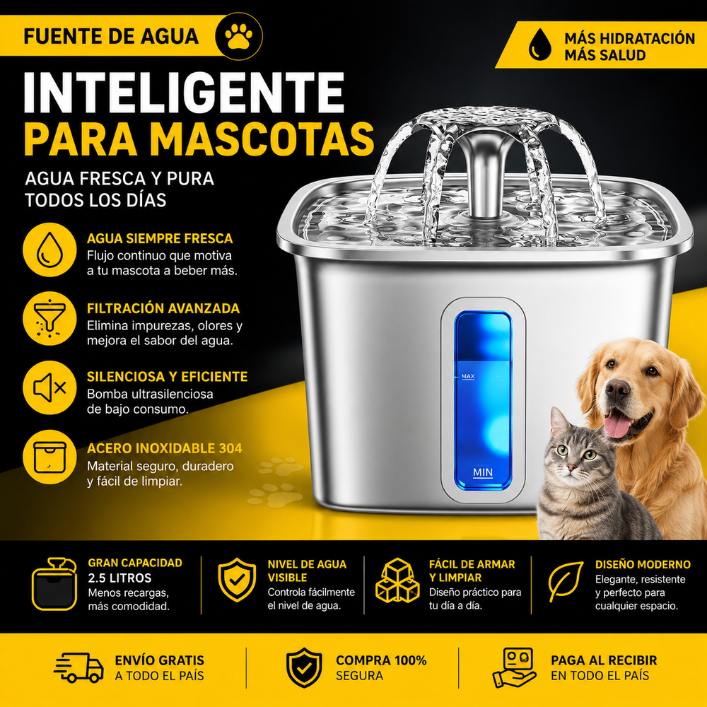 Fuente de Agua de Acero Inoxidable para Mascota