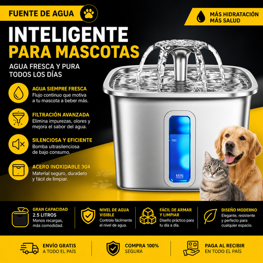 Fuente de Agua de Acero Inoxidable para Mascota