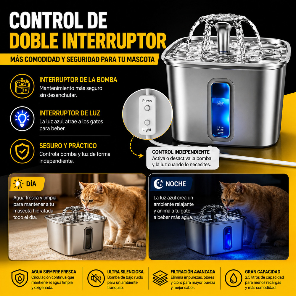 Fuente de Agua de Acero Inoxidable para Mascota