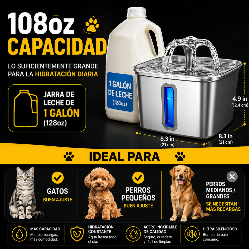 Fuente de Agua de Acero Inoxidable para Mascota