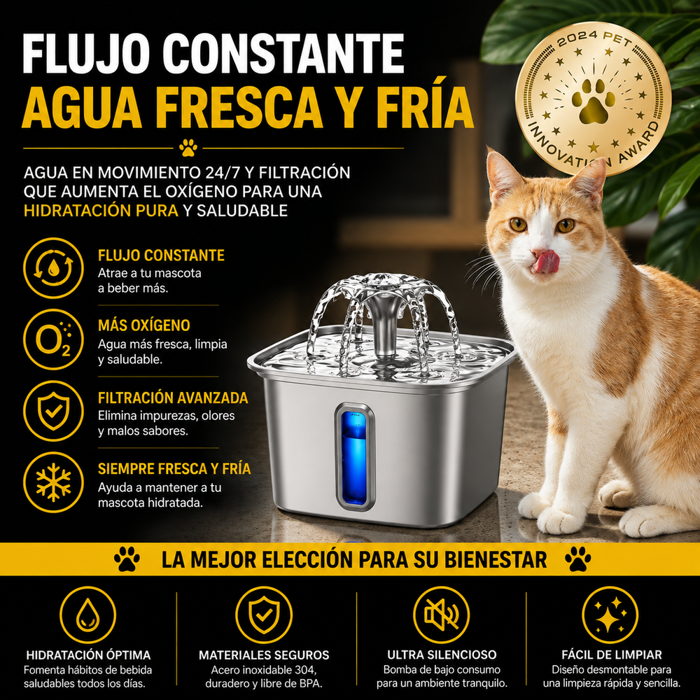 Fuente de Agua de Acero Inoxidable para Mascota