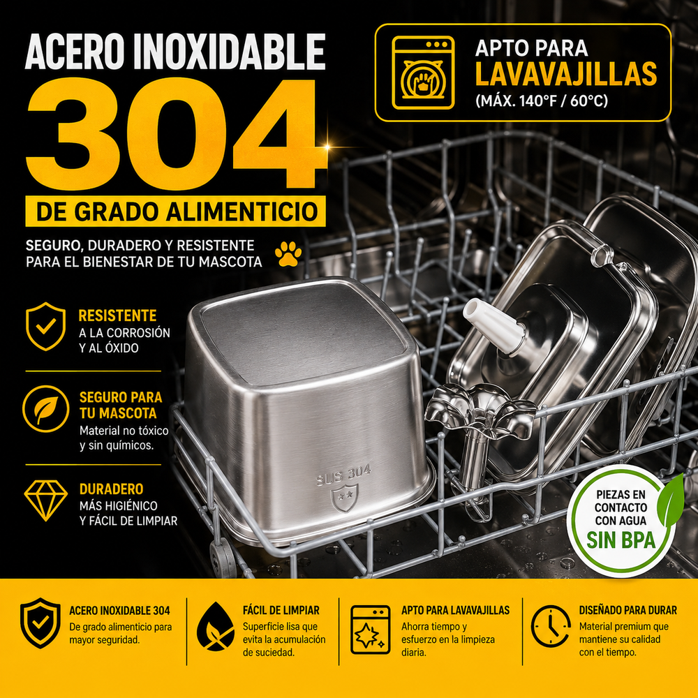 Fuente de Agua de Acero Inoxidable para Mascota